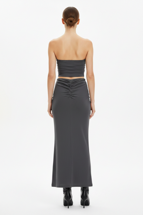 Dyed Washed Drawstring Maxi Skirt