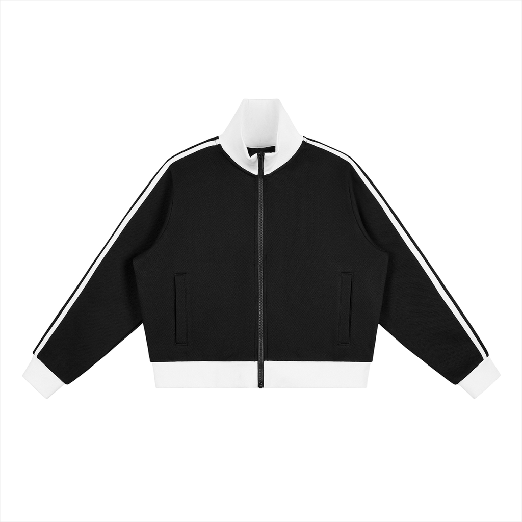 Women's Contrast Side Stripe Fleece Cropped Track Jacket