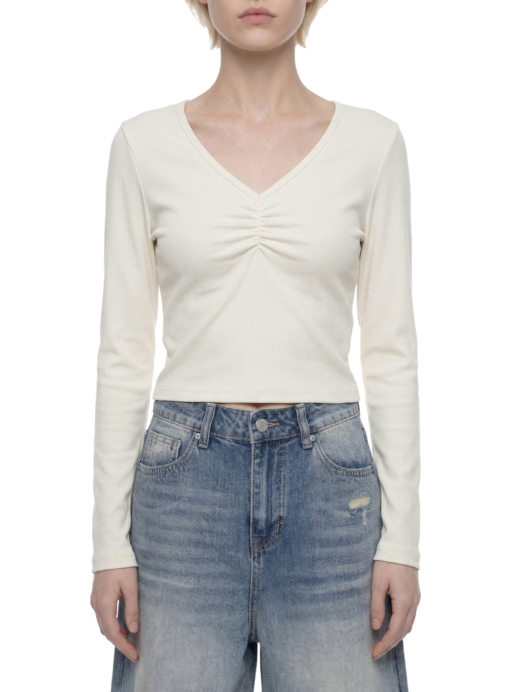 Women's Ruched Long Sleeve Crop T-Shirt