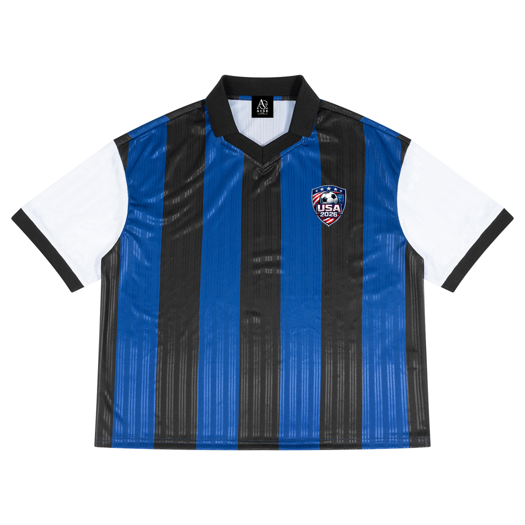 Unisex Boxy Striped Collared Soccer Jersey